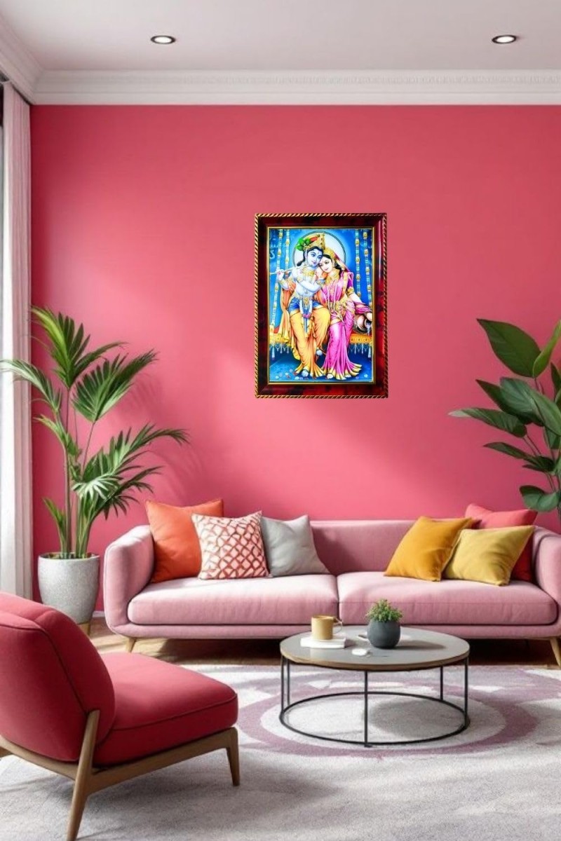 Radha Krishna Photo Frame For Wall & Table | 7x9 Inch Golden Cherry Finish | Decorative Radha Krishna Photo Frame For Home, Office & Pooja Room (F11820)