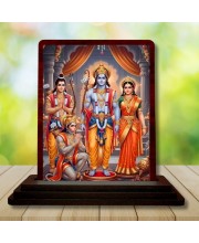 Car Desk/Table Top Rama Darbar Wooden Photo Stand 3x4 Inches, Compact & Stylish Spiritual Display For Car, Home & Office (Pack Of 1) (F14286)