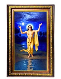 Sri Chaitanya Mahaprabhu Digital Golden Balck Color Photo Frame | Hindu Religious Wall Decor | 10x16 Inches - Inspirational Wall Art For Office, Home Decor - Ideal Spiritual Gift (F16776)