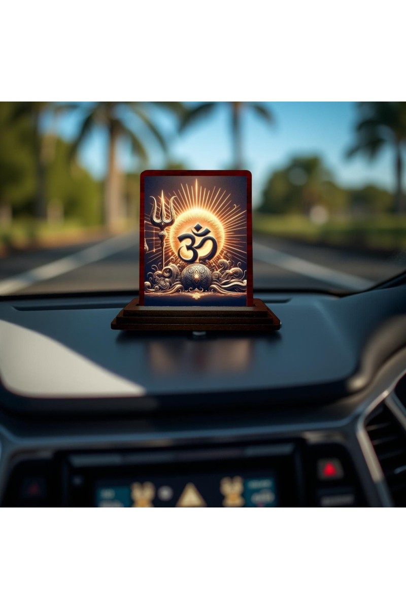 Car Desk/Table Top Om Symbol Wooden Photo Stand 3x4 Inches, Compact & Stylish Spiritual Display For Car, Home & Office (Pack Of 1) (F14449)