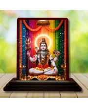Car Desk/Table Top Lord Shiva Wooden Photo Stand 3x4 Inches, Compact & Stylish Spiritual Display For Car, Home & Office (Pack Of 1) (F14311)