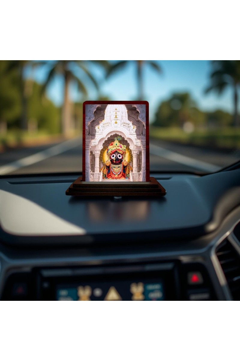 Car Desk/Table Top Lord Jagannath Wooden Photo Stand 3x4 Inches, Compact & Stylish Spiritual Display For Car, Home & Office (Pack Of 1) (F14595)