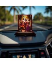 Car Desk/Table Top Radha Krishna Wooden Photo Stand 3x4 Inches, Compact & Stylish Spiritual Display For Car, Home & Office (Pack Of 1) (F14227)
