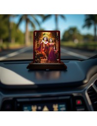 Car Desk/Table Top Radha Krishna Wooden Photo Stand 3x4 Inches, Compact & Stylish Spiritual Display For Car, Home & Office (Pack Of 1) (F14227)