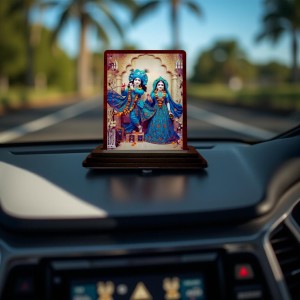 Car Desk/Table Top Lord Radha Krishna Wooden Photo Stand 3x4 Inches, Compact & Stylish Spiritual Display For Car, Home & Office (Pack Of 1) (F15122) Car Desk/Table Top Lord Radha Krishna Wooden Photo Stand 3x4 Inches, Compact & Stylish Spiritual Display For Car, Home & Office (Pack Of 1) (F15122)