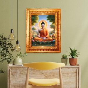 Lord Gautam Buddha Golden Designer Photo Frame | 14x18 Inch Religious Wall Hanging Frame For Home & Office Decoration | Hindu Deity Spiritual Gift Item Lord Gautam Buddha Golden Designer Photo Frame | 14x18 Inch Religious Wall Hanging Frame For Home & Office Decoration | Hindu Deity Spiritual Gift Item