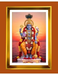 Lord Vishnu Golden Photo Frame - 10x14 Inches | Elegant Wooden Frame For Home, Office & Temple Decoration | Spiritual Wall & Table Decor And Gift Item (F9680)
