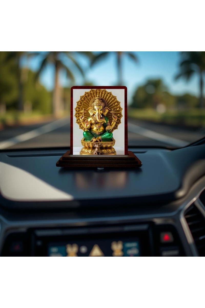 Car Desk/Table Top Lord Ganesha Wooden Photo Stand 3x4 Inches, Compact & Stylish Spiritual Display For Car, Home & Office (Pack Of 1) (F14262)