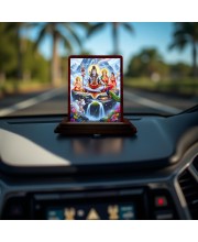 Car Desk/Table Top Lord Shiva And Parvathi Wooden Photo Stand 3x4 Inches, Compact & Stylish Spiritual Display For Car, Home & Office (Pack Of 1) (F14330)