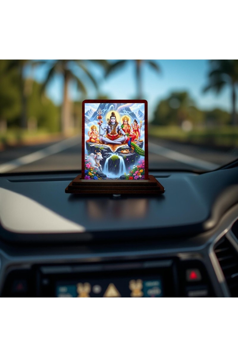 Car Desk/Table Top Lord Shiva And Parvathi Wooden Photo Stand 3x4 Inches, Compact & Stylish Spiritual Display For Car, Home & Office (Pack Of 1) (F14330)