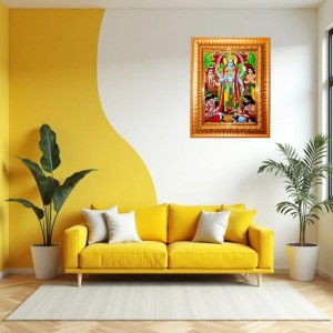 Lord Satyanarayana Swamy Golden Designer Photo Frame | 10x14 Inch Religious Wall Hanging Frame For Home & Office Decoration | Hindu Deity Spiritual Gift Item