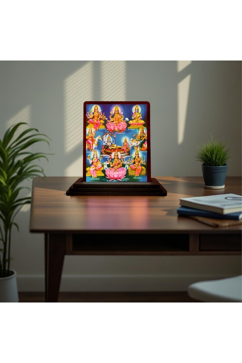 Car Desk/Table Top Lord Vishnu Maa Laxmi Wooden Photo Stand 3x4 Inches, Compact & Stylish Spiritual Display For Car, Home & Office (Pack Of 1) (F15176)