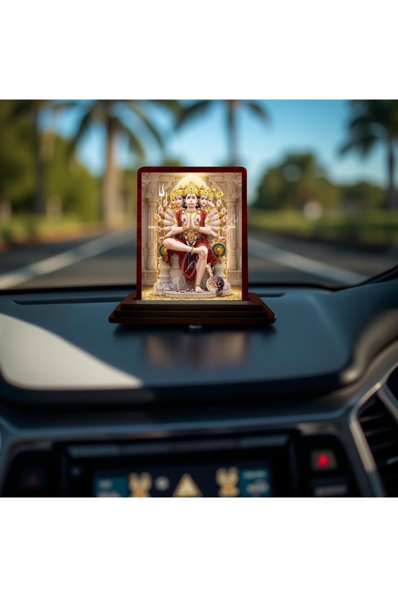 Car Desk/Table Top Lord Hanuman Wooden Photo Stand 3x4 Inches, Compact & Stylish Spiritual Display For Car, Home & Office (Pack Of 1) (F14517)