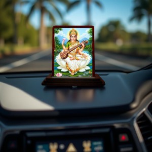 Car Desk/Table Top Goddess Saraswathi Wooden Photo Stand 3x4 Inches, Compact & Stylish Spiritual Display For Car, Home & Office (Pack Of 1) (F14648) Car Desk/Table Top Goddess Saraswathi Wooden Photo Stand 3x4 Inches, Compact & Stylish Spiritual Display For Car, Home & Office (Pack Of 1) (F14648)