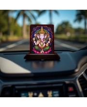 Car Desk/Table Top Lord Ganesha Wooden Photo Stand 3x4 Inches, Compact & Stylish Spiritual Display For Car, Home & Office (Pack Of 1) (F14155)