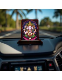 Car Desk/Table Top Lord Ganesha Wooden Photo Stand 3x4 Inches, Compact & Stylish Spiritual Display For Car, Home & Office (Pack Of 1) (F14155)