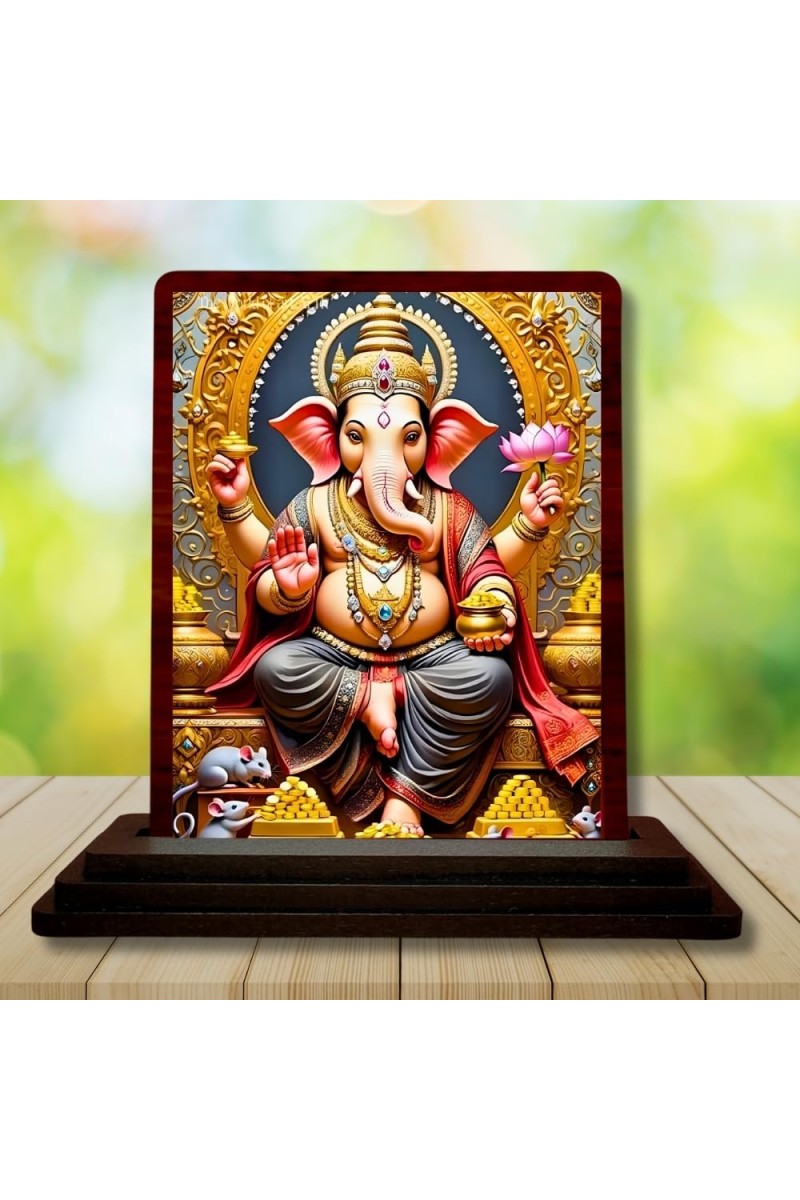Car Desk/Table Top Lord Ganesha Wooden Photo Stand 3x4 Inches, Compact & Stylish Spiritual Display For Car, Home & Office (Pack Of 1) (F15078)