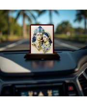 Car Desk/Table Top Radha Krishna Wooden Photo Stand 3x4 Inches, Compact & Stylish Spiritual Display For Car, Home & Office (Pack Of 1) (F14282)