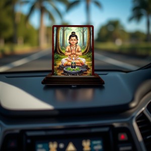 Car Desk/Table Top Lord Shiva Wooden Photo Stand 3x4 Inches, Compact & Stylish Spiritual Display For Car, Home & Office (Pack Of 1) (F15151)