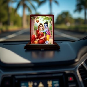 Car Desk/Table Top Yashodha Krishna Wooden Photo Stand 3x4 Inches, Compact & Stylish Spiritual Display For Car, Home & Office (Pack Of 1) (F14272)