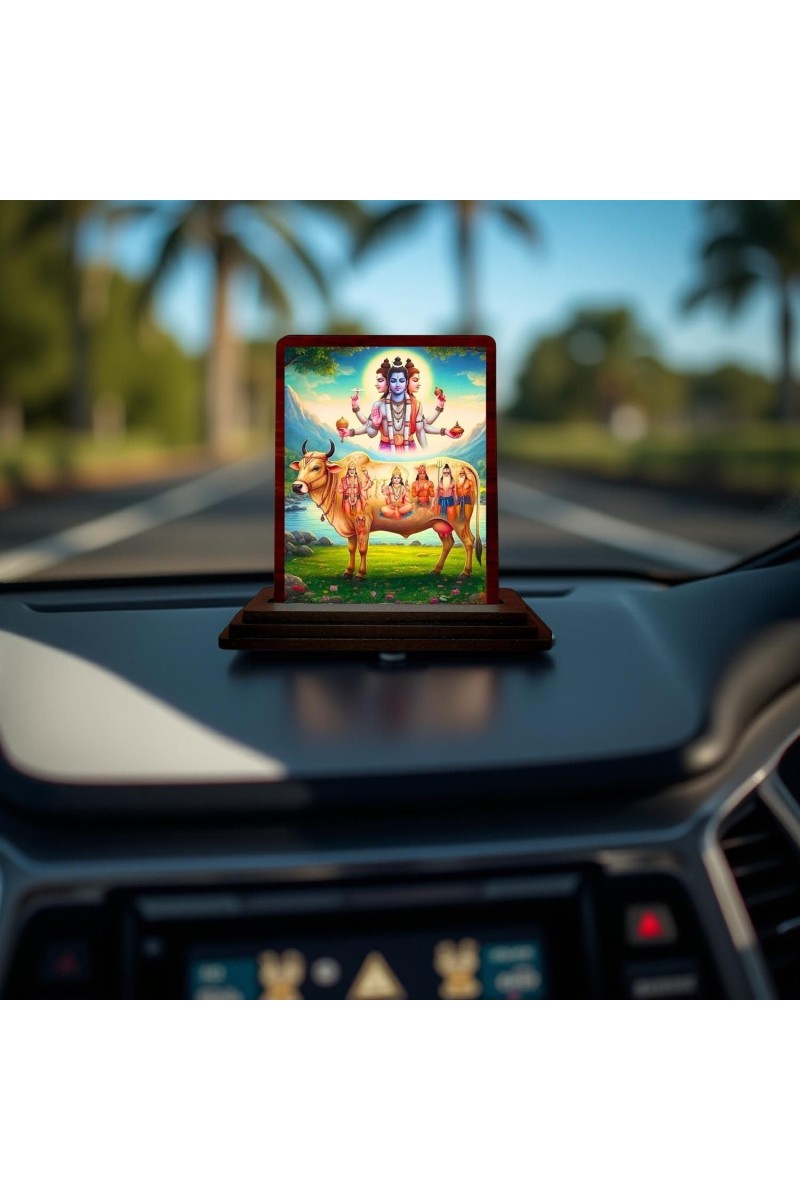 Car Desk/Table Top Lord Dattatreya Wooden Photo Stand 3x4 Inches, Compact & Stylish Spiritual Display For Car, Home & Office (Pack Of 1) (F14639)