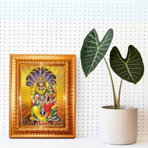 Shantharoop Bagavan Narashima Moorthi With Mahalaxmi Devi Golden Designer Photo Frame | 10x14 Inch Religious Wall Hanging Frame For Home & Office Decoration | Hindu Deity Spiritual Gift Item