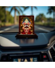 Car Desk/Table Top Lord Jagannath Wooden Photo Stand 3x4 Inches, Compact & Stylish Spiritual Display For Car, Home & Office (Pack Of 1) (F14599)