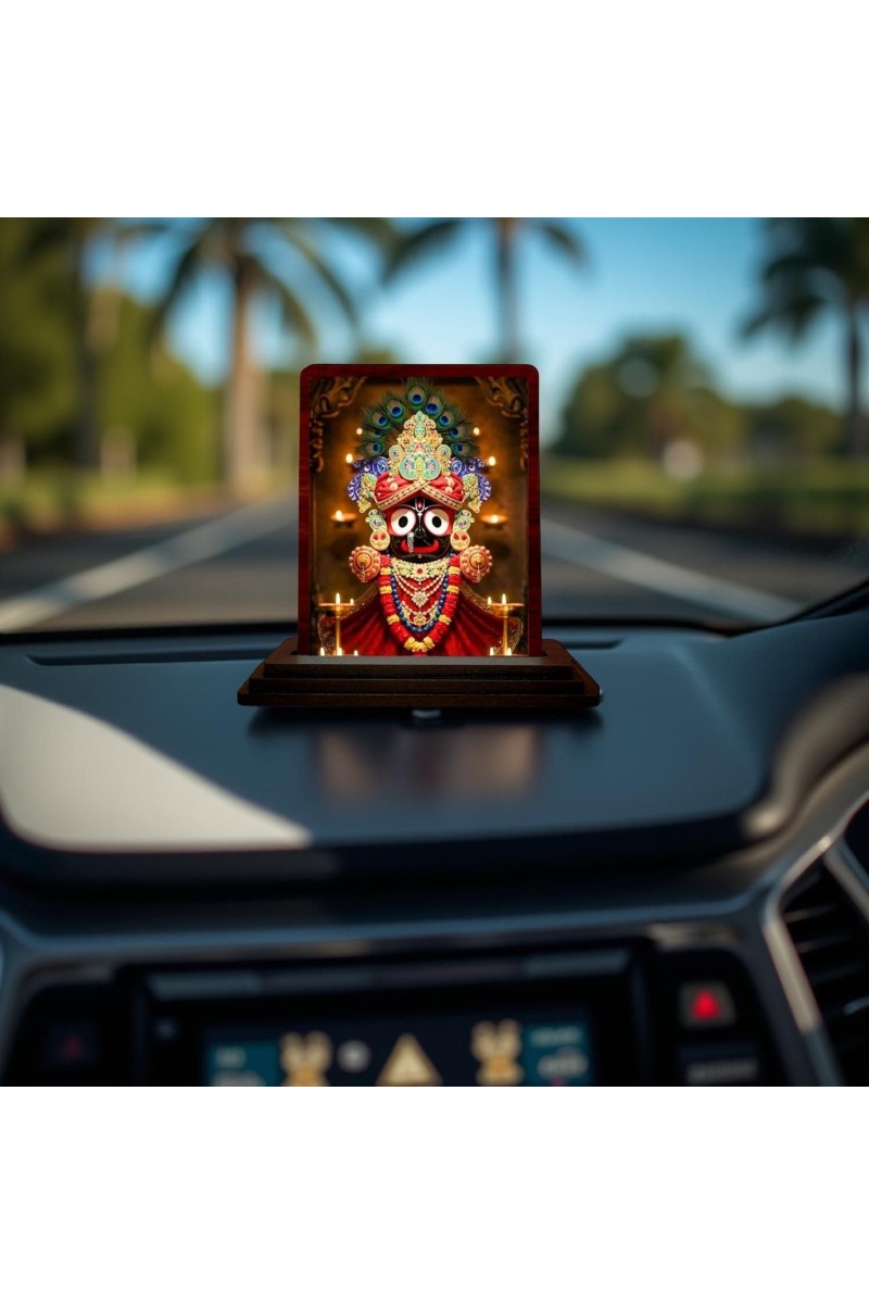 Car Desk/Table Top Lord Jagannath Wooden Photo Stand 3x4 Inches, Compact & Stylish Spiritual Display For Car, Home & Office (Pack Of 1) (F14599)
