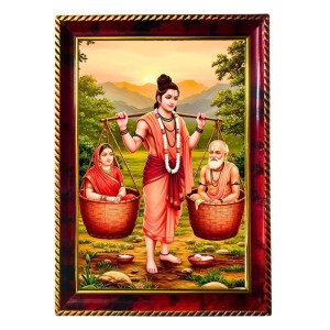 Shravana Kumara With His Parents Photo Frame For Wall & Table | 7x9 Inch Golden Cherry Finish | Decorative Shravana Kumara With His Parents Photo Frame For Home, Office & Pooja Room (F11895)
