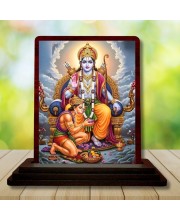 Car Desk/Table Top Lord Rama Hanuman Wooden Photo Stand 3x4 Inches, Compact & Stylish Spiritual Display For Car, Home & Office (Pack Of 1) (F14281)