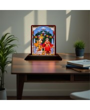 Car Desk/Table Top Lord Radha Krishn Wooden Photo Stand 3x4 Inches, Compact & Stylish Spiritual Display For Car, Home & Office (Pack Of 1) (F15097)