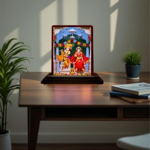 Car Desk/Table Top Lord Radha Krishn Wooden Photo Stand 3x4 Inches, Compact & Stylish Spiritual Display For Car, Home & Office (Pack Of 1) (F15097)