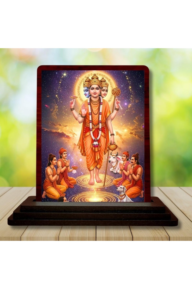 Car Desk/Table Top Lord Dattatreya Wooden Photo Stand 3x4 Inches, Compact & Stylish Spiritual Display For Car, Home & Office (Pack Of 1) (F14339)