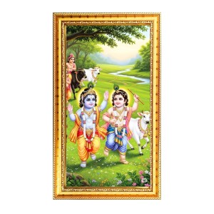 Little Krishna Digital Golden Color Photo Frame | Hindu Religious Wall Decor | 8x15 Inches - Inspirational Wall Art For Office, Home Decor - Ideal Spiritual Gift (F10302)