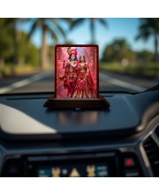 Car Desk/Table Top Radha Krishna Wooden Photo Stand 3x4 Inches, Compact & Stylish Spiritual Display For Car, Home & Office (Pack Of 1) (F14360)