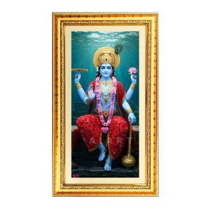 Lord Vishnu Digital Golden Color Photo Frame | Hindu Religious Wall Decor | 8x15 Inches - Inspirational Wall Art For Office, Home Decor - Ideal Spiritual Gift (F10398)