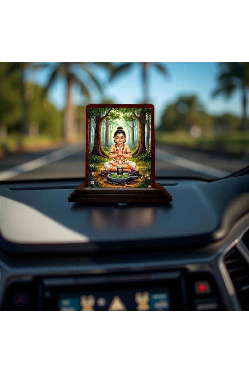 Car Desk/Table Top Swamiye Saranam Ayyappa Wooden Photo Stand 3x4 Inches, Compact & Stylish Spiritual Display For Car, Home & Office (Pack Of 1) (F14215)