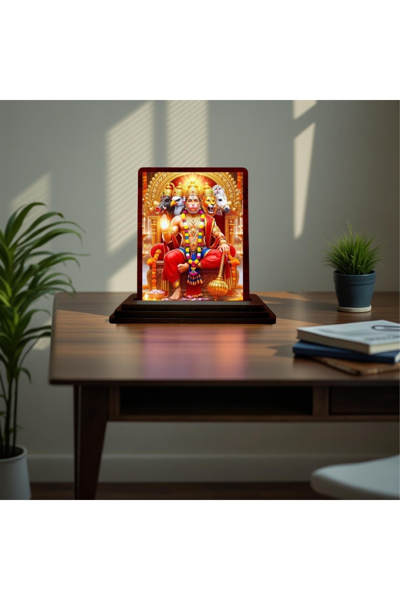 Car Desk/Table Top Lord Hanuman Wooden Photo Stand 3x4 Inches, Compact & Stylish Spiritual Display For Car, Home & Office (Pack Of 1) (F15140)