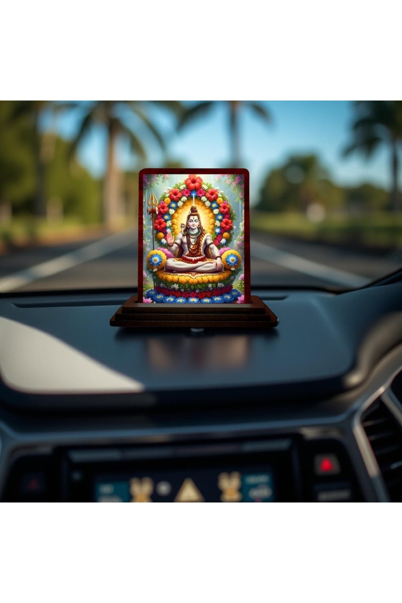 Car Desk/Table Top Lord Shiva Wooden Photo Stand 3x4 Inches, Compact & Stylish Spiritual Display For Car, Home & Office (Pack Of 1) (F14269)