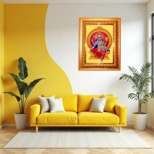 Maa Kaali Golden Designer Photo Frame | 16x20 Inch Religious Wall Hanging Frame For Home & Office Decoration | Hindu Deity Spiritual Gift Item