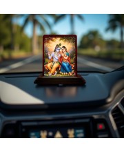 Car Desk/Table Top Radha Krishna Wooden Photo Stand 3x4 Inches, Compact & Stylish Spiritual Display For Car, Home & Office (Pack Of 1) (F14489)