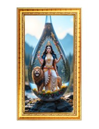 Mata Durga Digital Golden Color Photo Frame | Hindu Religious Wall Decor | 8x15 Inches - Inspirational Wall Art For Office, Home Decor - Ideal Spiritual Gift (F10359)