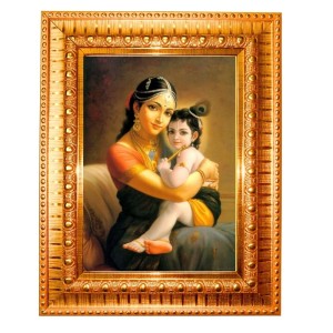 Yashoda Lord Krishna Golden Designer Photo Frame | 10x14 Inch Religious Wall Hanging Frame For Home & Office Decoration | Hindu Deity Spiritual Gift Item Yashoda Lord Krishna Golden Designer Photo Frame | 10x14 Inch Religious Wall Hanging Frame For Home & Office Decoration | Hindu Deity Spiritual Gift Item