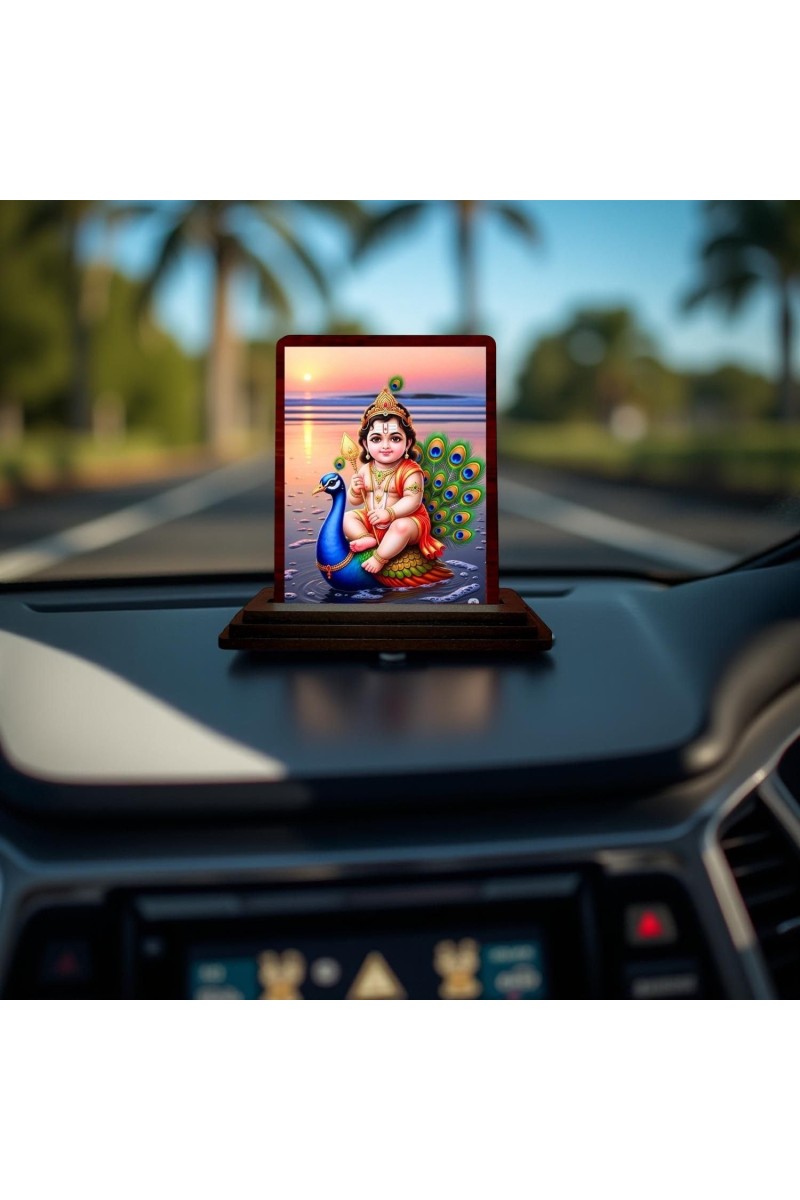 Car Desk/Table Top Lord Murugan Wooden Photo Stand 3x4 Inches, Compact & Stylish Spiritual Display For Car, Home & Office (Pack Of 1) (F14525)
