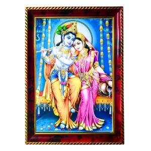 Radha Krishna Photo Frame For Wall & Table | 7x9 Inch Golden Cherry Finish | Decorative Radha Krishna Photo Frame For Home, Office & Pooja Room (F11820)