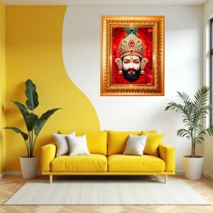 Khatu Shyam Ji Golden Designer Photo Frame | 16x20 Inch Religious Wall Hanging Frame For Home & Office Decoration | Hindu Deity Spiritual Gift Item