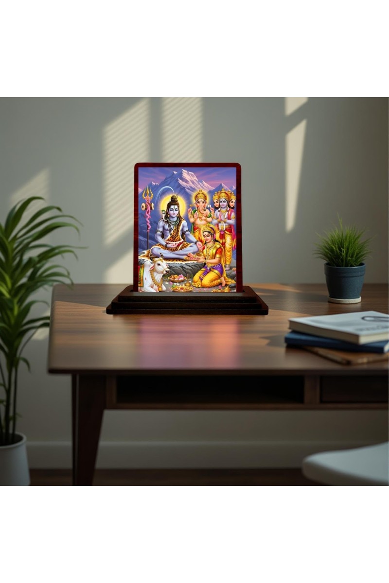 Car Desk/Table Top Lord Shankar Wooden Photo Stand 3x4 Inches, Compact & Stylish Spiritual Display For Car, Home & Office (Pack Of 1) (F15145)