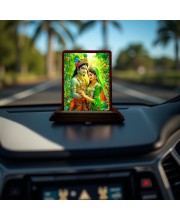 Car Desk/Table Top Radha Krishna Wooden Photo Stand 3x4 Inches, Compact & Stylish Spiritual Display For Car, Home & Office (Pack Of 1) (F14228)