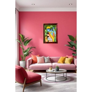 Radha Krishna Art Photo Frame For Wall & Table | 7x9 Inch Golden Cherry Finish | Decorative Radha Krishna Art Photo Frame For Home, Office & Pooja Room (F11394)