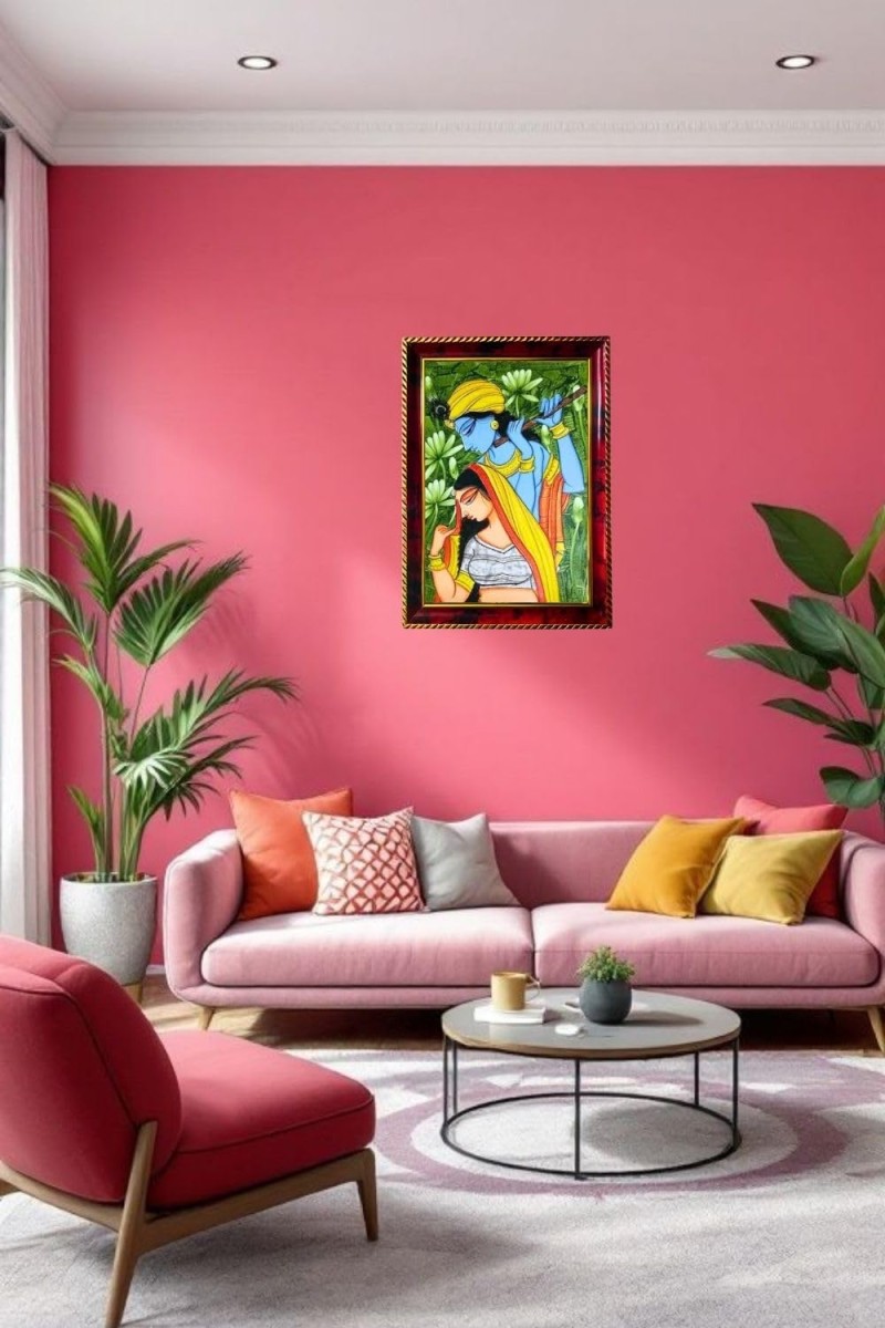 Radha Krishna Art Photo Frame For Wall & Table | 7x9 Inch Golden Cherry Finish | Decorative Radha Krishna Art Photo Frame For Home, Office & Pooja Room (F11394)